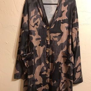 Women’s CAMO Lacozy Camouflage Button Down Cardigan w/ Pockets XXL knit.